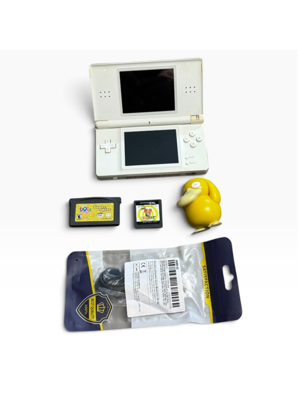 Nintendo DS Lite Handheld Console White Bundle With Games Charger Figure Lot